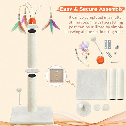YARUOMY Cat Scratching Post，42.5" Tall Heavy Duty Cat Scratcher，Scratching Posts for Indoor Cats Adult with Interactive Cat Toys Automatic Teaser Wand and Rotating Hanging Balls