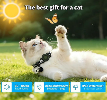GPS Collar for Cats (Android Only) Pet Tracker, Soccer Style Smart Tag Compatible with Google Find My, Waterproof No Monthly Fee Cat Tracking Collar, Game Day Football Design for Pet Safety