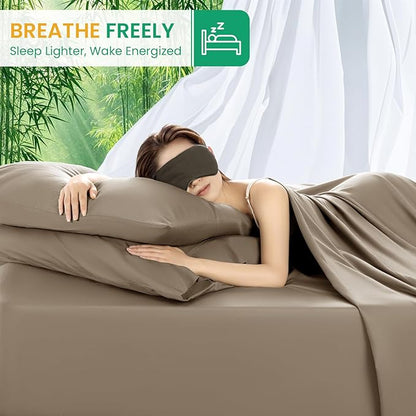 SONORO KATE 100% Viscose Derived from Bamboo_Sheets, Ultra Breathable & Cooling Bed Sheets for Hot Sleepers, Hotel Luxury Silky Bedding Sheets, 16" Deep Pocket - 4PC (Simply Taupe,Cal King)