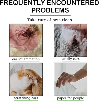 Dog Ear Cleaner Wipes for Cats & Dogs, Ear Cleaning Wipe with Aloe Cucumber, Gentle Ear Wipes for Dirty, Waxy, Smelly Ears - Non-Irritating