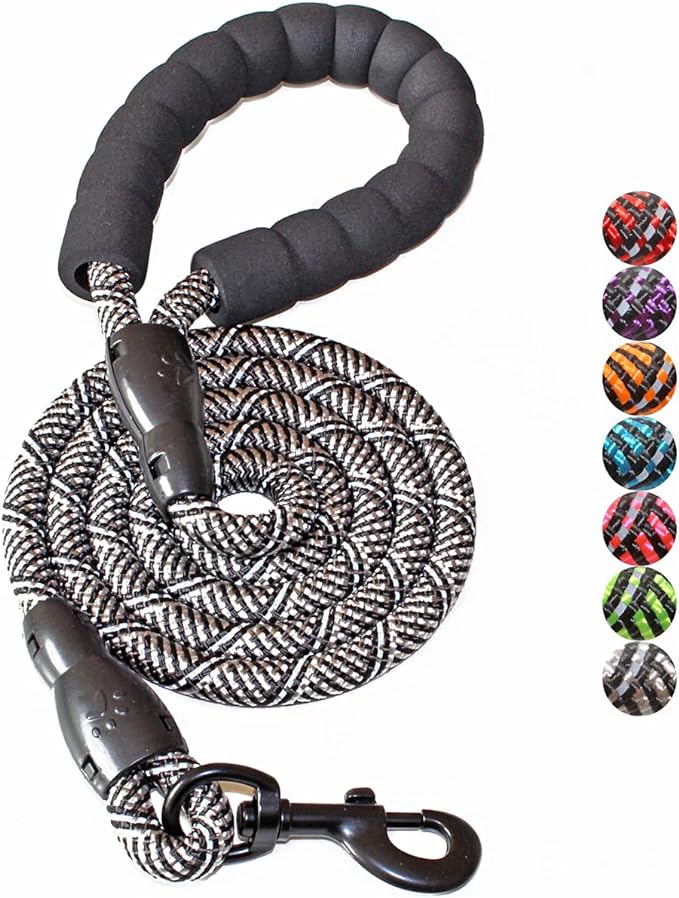 BAAPET 2/4/5/6 FT Dog Leash with Comfortable Padded Handle and Highly Reflective Threads for Small Medium and Large Dogs (5FT-1/2'', Black Silver)