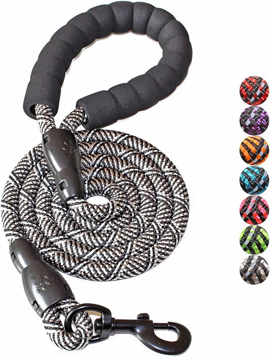BAAPET 2/4/5/6 FT Dog Leash with Comfortable Padded Handle and Highly Reflective Threads for Small Medium and Large Dogs (5FT-1/2'', Black Silver)