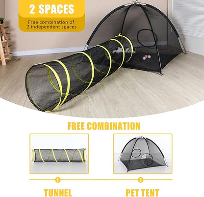 Outdoor Cat Enclosures Indoor, Portable Mesh Tent, Tunnel, Playhouse With Adjustable Harness and Leash for Walking, Colorful Tease Ball for Animals