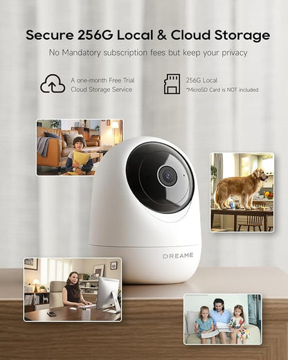 DREAME 2.5K 4MP Pet Dog Camera, Indoor Security Camera Wireless, Dual-Band 5G/2.4G Wi-Fi, Auto-Tracking, 360° Pan-Tilt, Cloud & Local Storage, Physical Privacy Mode, Work with Alexa & Google, White