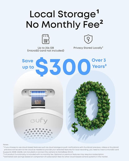 eufy Security Wired Camera C31, Indoor/Outdoor Camera, IP66, 360° Coverage with Pan&Tilt, 24/7 Recording, Auto Tracking, No Subscription, Color Night Vision, AI Human/Vehicle/Pet/Cry Detection