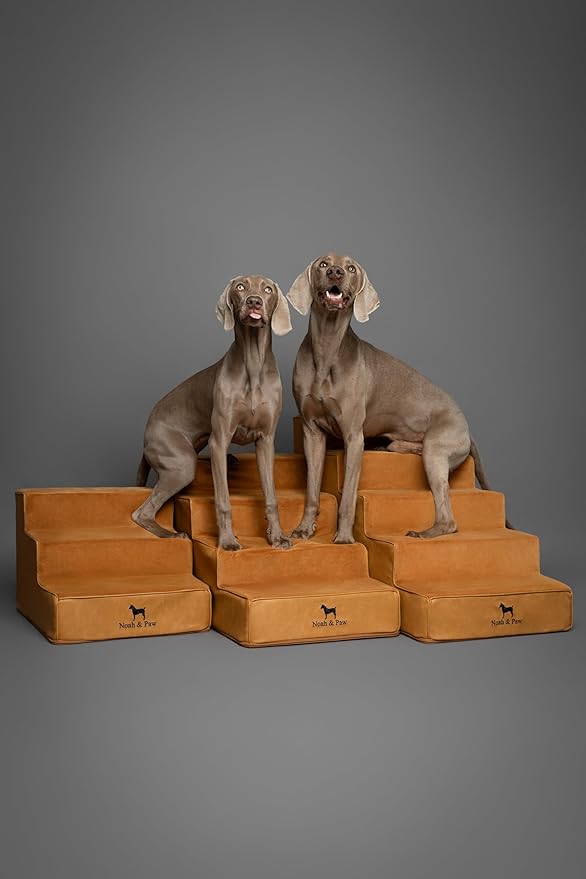 Noah & Paw Dog Stairs, Dog Ramp for Bed (20" Extra Wide) Pet Stairs for High Bed, Design to Fit Small and Large Breeds, Durable 5 Pet Steps for Couch (35 Foam Density) Leather Collection