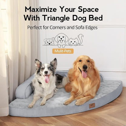 MEKIY Orthopedic Dog Bed for Extra Large Dogs - XXL Egg-Crate Memory Foam Dog Beds with Removable Washable Cover, Waterproof Pet Beds with Non-Slip Bottom, Grey