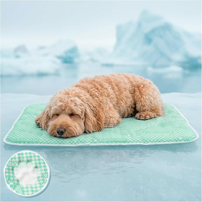 furrybaby Dog Cooling Mat Dog Bed, Extra-Thick Dog Crate Pad, Cat Bed, Washable Non-Toxic PCM Cooling Pad for Dogs Cats, Long Lasting Cooling for Crate Bed Indoor Outdoor Summer, 24x18, Mint