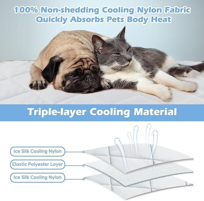 Dog Cooling Mat, Cat Self Cool Ice Pads,Lightweight Pet Pad Blanket Bed Cover,Puppies Summer Cool Tech Fabric,Washable Dog Sleeping Mat for Home & Outdoor,Keep Cooling for Pets
