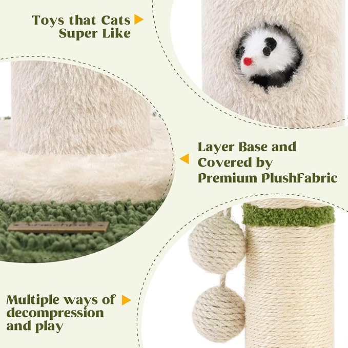 Woochpet Cat Scratching Post for Indoor Cats and Kitten - 35.43" Tall Cat Scratching Post with Sisal Rope,Palm Tree Cat Scratch Post with Hanging Ball (35.4-White, 35.4in)