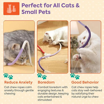 Cat Toys Chew Ropes 3Pcs with Refillable Natural Catnip, Safe Teeth Cleaning Toy for Indoor Kittens Interactive Cat Nip Kitty Toys for All Breeds 27.5 Inches