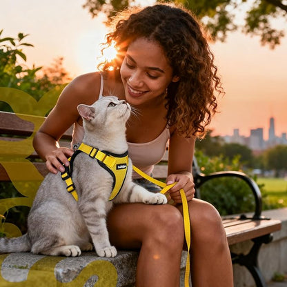 rabbitgoo Cat Harness and Leash for Walking, Escape Proof Soft Adjustable Vest Harnesses for Cats, Easy Control Breathable Reflective Strips Jacket, Yellow, M