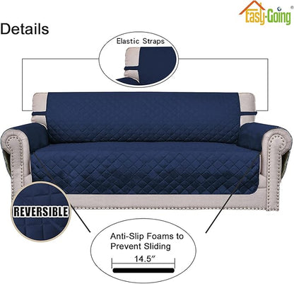 Easy-Going Sofa Slipcover Reversible Loveseat Sofa Cover Couch Cover for 2 Cushion Couch Furniture Protector with Elastic Straps for Pets Kids Dog Cat (Oversized Loveseat, Navy/Navy)