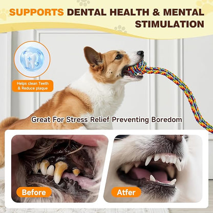 Interactive Dog Toys, Gel Suction Cup Design, Cotton Rope Ball with Built-in Bell, Puppy Teething Toys, Tug of War Dog Toy, Dog Puzzle Toy for Small Dogs, Rainbow