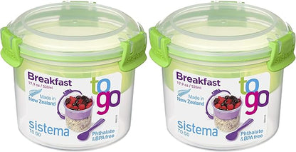 Sistema To Go Collection Breakfast Plastic Bowl Food Storage Container, 17.9 oz./0.5 L, Color Received May Vary, 1 Count (Pack of 2)
