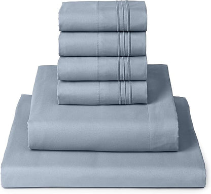 Mellanni Full Sheet Set - 6-Piece Iconic Collection Bedding, (Including 4 Pillowcases), 16-Inch Deep Pocket, Easy Care, Extra Soft, Cooling Sheets, Brushed Microfiber - Blue Hydrangea