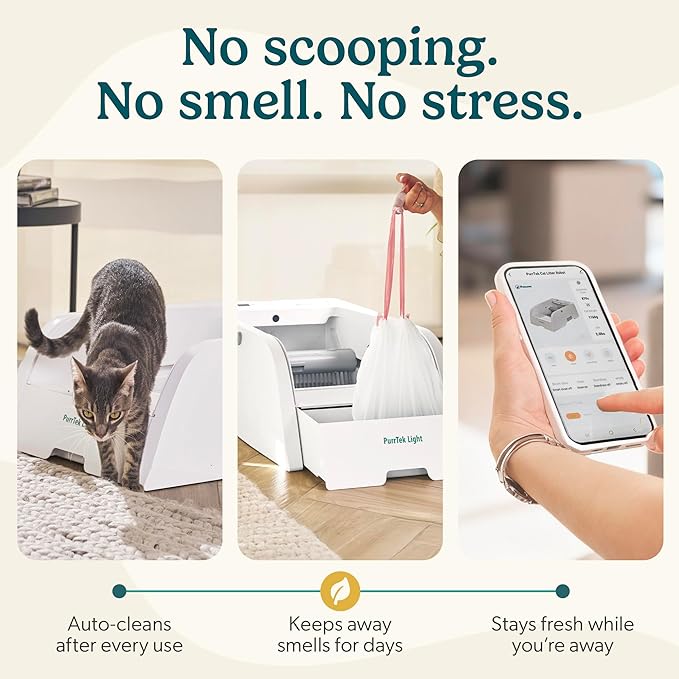 Petcove Self Cleaning Automatic Litter Box for Multi Cat Open Top/Quiet Operation ≤45 dB/Odor Control/Dual Anti-Pinch Safety/Easy App Control with Ultra Fast 5 GHz Wi-Fi - 20 Count Litter Bags