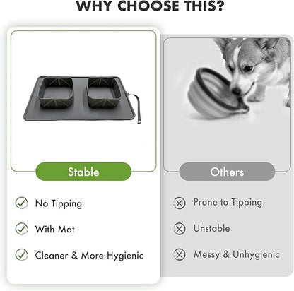 Travel Dog Bowls 20oz, BPA-Free Silicone 2-in-1 Pet Food Water Bowls, Portable Collapsible Dog Bowls for Traveling Camping Hiking Outdoor