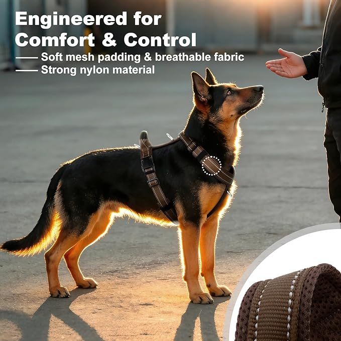 No Pull Dog Harness with Handle, Soft Mesh Padded Adjustable for Small Medium Large Dogs | Reflective Easy Walk Harness with Front Clip for Training, Running & Outdoor (Chocolate, XL)