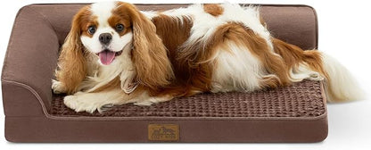 COZY KISS Orthopedic Dog Bed for Medium Small Size Dog, Dogs Crate Bed, L Shaped Foam Anti-Slip Bottom Pet Cat Sofa with Washable Removable Cover, Suitable for Pet Up to 40 lbs, 30x20x6.5 inch, Brown