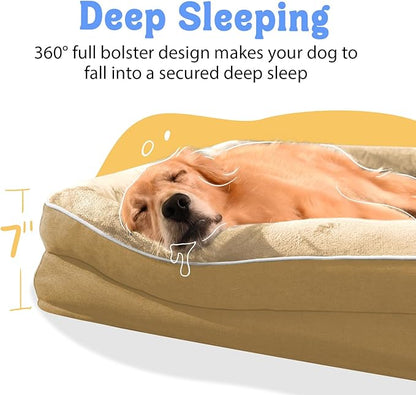 Washable Orthopedic Large Dog Bed - XL Large Dog Bed with Removable Bolsters Cover Foam Support Big Dogs Beds Non-Slip Bottom & Waterproof Pet Beds