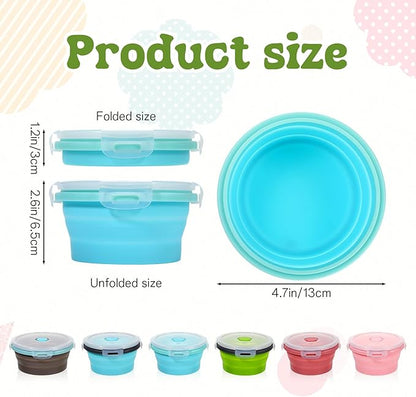 MAQUITA 6 Pcs Bowls with Lids Silicone Camping Food Storage Container Expandable Folding Salad Lunch Box Travel Container for Hiking Camping