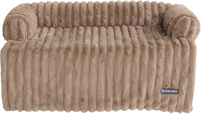 Spark Paws Luxury Dog Couch Cover Bed, Calming Pet Furniture Protector for Large & Small Dogs, Washable Bolster Dog Bed for Couch, Sofa & Bed - Brown, Large