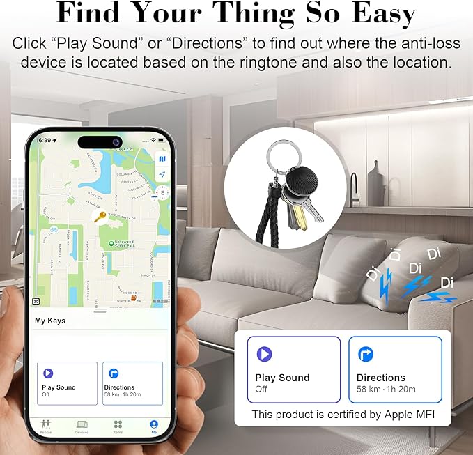 Air Tracker Tags-4 Pack, [MFi Certified] Smart Tag, Pet Bluetooth Tracker for Apple Find My, IP68 Waterproof,Replaceable Battery, Key Finder and Item Locator for Keys, Luggage, Pets, Wallet (iOS Only)