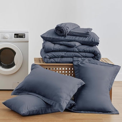 Love's cabin King Size Comforter Set Navy Blue, 7 Pieces King Bed in a Bag, All Season Bedding Sets with 1 Comforter, 1 Flat Sheet, 1 Fitted Sheet, 2 Pillowcase and 2 Pillow Sham
