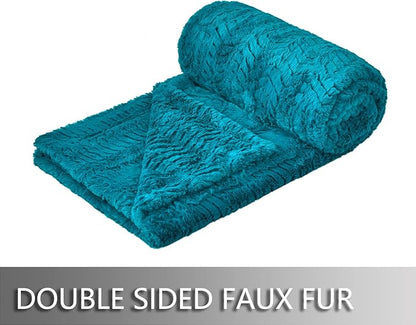 YUSOKI Luxury Faux Fur Twin XL Blanket for Twin XL Bed 2 Layers,5.2lb,All Ages,Home Decoration Without Pillows(Teal,63"x90")