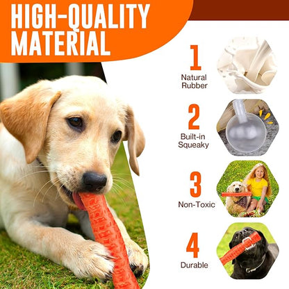 LOYEE Dog Squeaky Toys Interactive Dog Toys for Aggressive Chewers Tough Rubber Chew Toys for Medium/Large Breed, Indestructible Puppy Chew Toys for Teething (Orange)