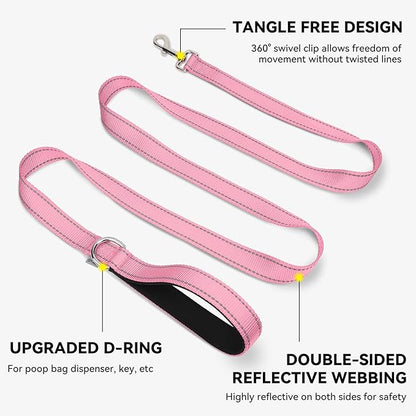 Joytale Dog Leash, 5 FT Double-Sided Reflective, Padded Handle Nylon Heavy Duty Leashes for Small Dogs Walking, Pink
