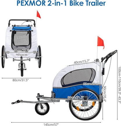 PEXMOR 2-in-1 Dog Bike Trailer & Stroller, Universal Hitch, Pet Cart Bike Wagon Cargo Carrier with Shock Absorber & Universal Wheel