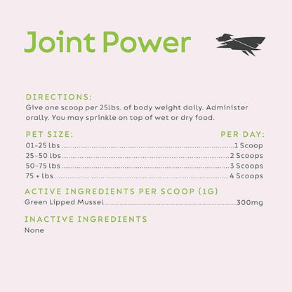 Super Snouts Joint Power 100% Green Lipped Mussels for Dogs & Cats - Dog Joint Supplement Powder Supports Joints, Tendons, Ligaments (2.64 oz)