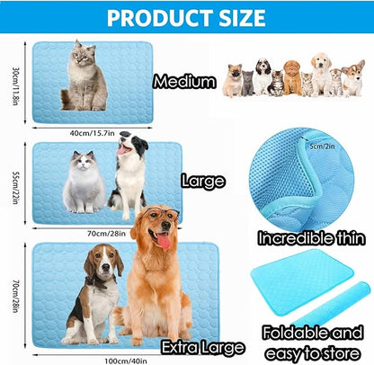 Mannice Dog Cooling Mat, Pet Cooling Mat for Dogs Cooling Blanket for Dogs Dog Cooling Pad for Kennels, Crates, Cars, Indoor & Outdoor Ice Silk Cooling Mat for Extra Large Dogs (Blue, L(28 * 22"))