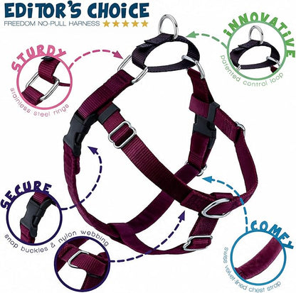 2 Hounds Design Freedom No Pull Dog Harness, Adjustable Harness and Leash Set, Easy Walking & Comfortable Control, Fits Small, Medium & Large Dogs, Solid Colors, Made in USA, 5/8" SM, Burgundy