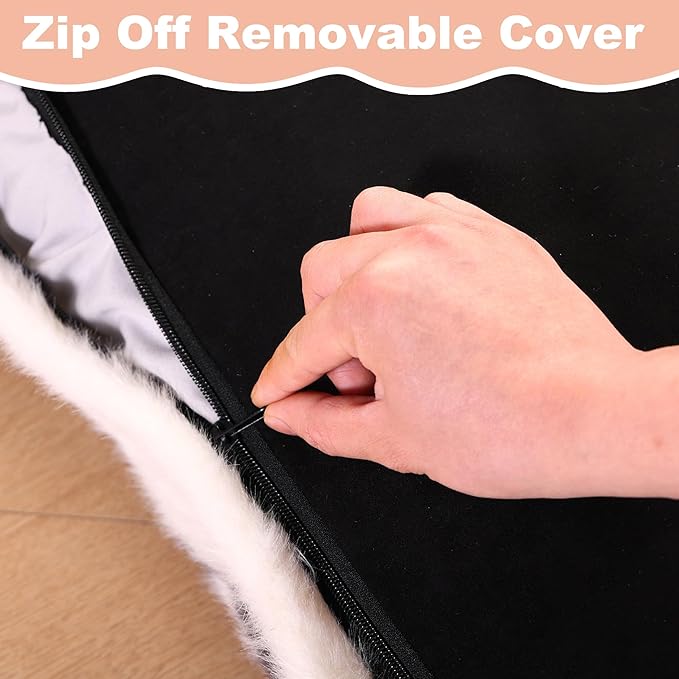 Bedfolks Waterproof Crate Bed, Plush Dog Kennel Pad with Removable Washable Cover, Faux Fur, Fluffy 47"x29", Black-White Cowhide