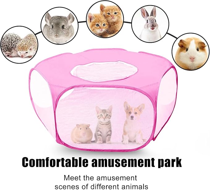 Guinea Pig Playpen with Lid, Breathable Small Animals Playpen with Anti-Escape Cover Portable Kitten Playpen Indoor/Outdoor Yard Exercise Cage House Tent for Hamster Chinchillas Rabbits Bunny