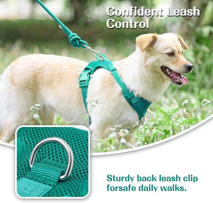 No Pull Dog Harness for Small Medium Large Dogs - Adjustable 2 Layer Mesh Dog Vest with Dual Clip, Escape Proof, Quick Release, Lightweight Breathable Mesh for Walking Hiking (MARRS Green,L)