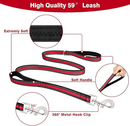 WINSEE Pet Harness Collar and Leash Set, All-in-one Reflective Dog Harness No Pull with Adjustable Buckles for Puppies, Small, Medium, Large, and Extra-Large Dogs (Medium, Red)