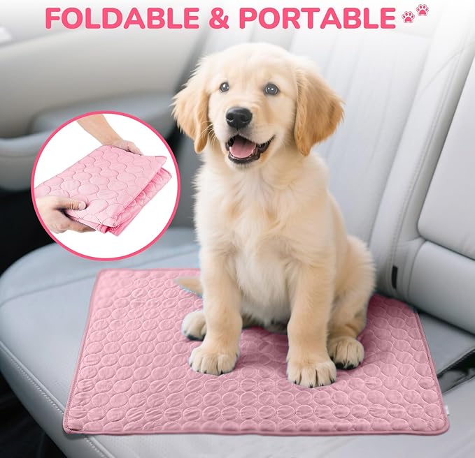 TerraKin Cooling Mat for Dogs and Cats, 27.6" x 21.7" Soft Pet Cooling Pad with Ice Silk Fabric, Comfortable for Crate, Bed, Floor, Sofa(Large, Pink)