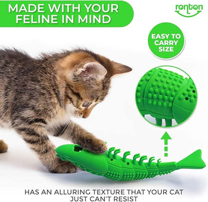 Ronton Cat Toothbrush Catnip Toy - Durable Hard Rubber - Dental Care, Cat Interactive Toothbrush Chew Toy (1 Pack Green (Shrimp)