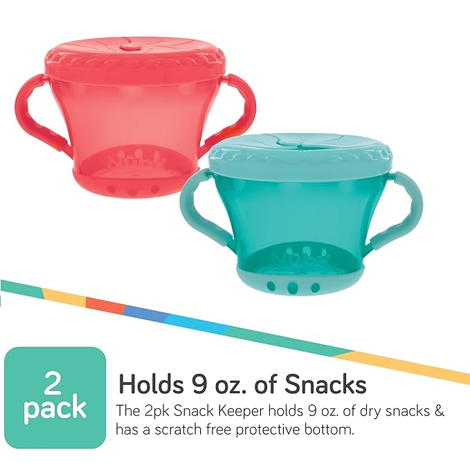 Nuby 2-Pack Snack Keepers, Coral and Aqua