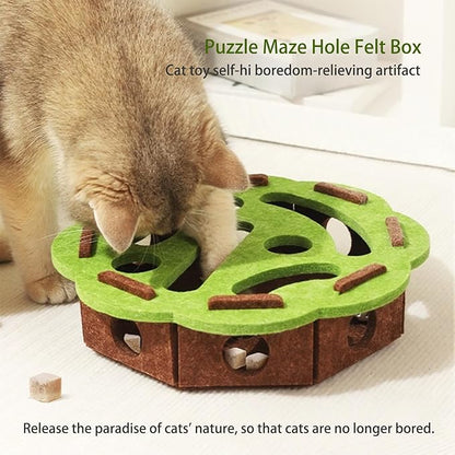 Interactive Cat Scratch Puzzle Enrichment Box – Felt Maze Toy with Nail File, Ideal for Indoor Cats Self Play, Scratching & Hunting Fun