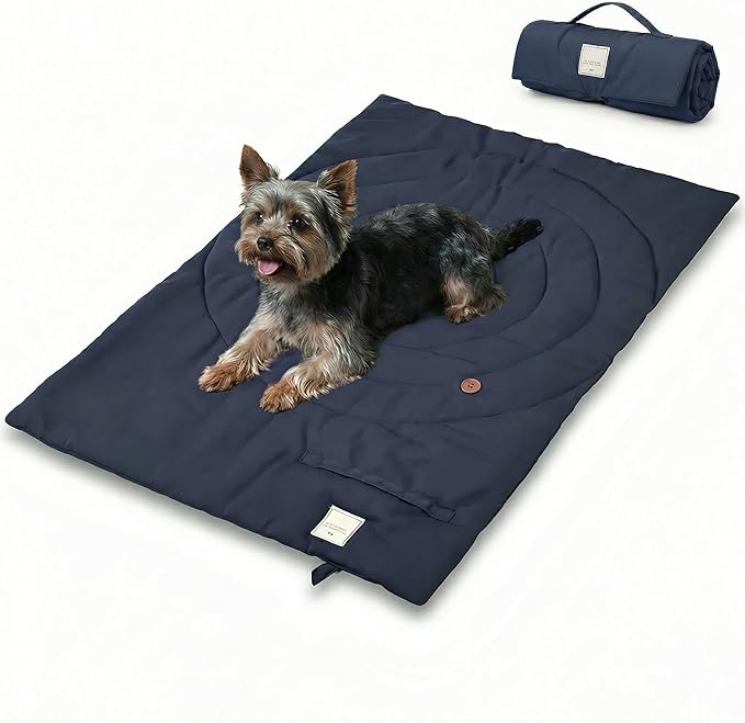 Travel Dog Bed | Camping Dog Bed | 37.4"x25.6" Waterproof Outdoor Dog Mat | Portable Place Mat for Dogs with Handle | Machine Washable | Easy Clean for Outdoor Adventures (Blue)