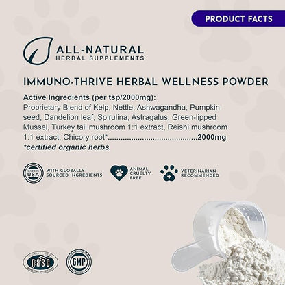 Animal Essentials Immuno-Thrive Wellness Powder for Dogs & Cats - All Natural Immune Support for Pets, Mushroom Blend, Promotes Healthy Skin & Coat, Life Extension Antioxidant Formula - 5.3 oz
