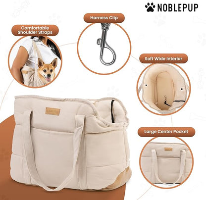 Plush Dog Purse Carrier for Small Dogs, Soft Tote Bag with Safety Harness Clip, Cozy Pet Carrier for Dogs Under 15 lbs, Comfortable Dog Shoulder Carrier for Travel, White 2.0