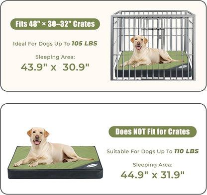 Orthopedic Outdoor Waterproof Dog Beds for Extra Large Dogs, Washable Crate Bed with Egg Crate Foam Pet Bed Mat and Removable Oxford Fabric Cooling Cover Bed,45"x 32", Dark Green