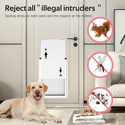 [MAVRICTECH] Doggie Door for Door, Doggy Door for Exterior Door with Steel Frame and Telescoping Tunnel, Dog Door with Two Magnetic Flaps and Two Sliding Lock Panels, for Pets Up to 40LBS, White