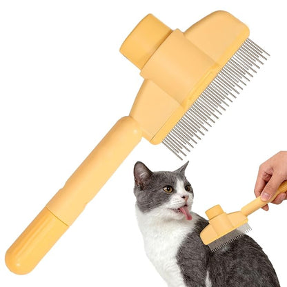 Dogs and Cats Comb with Release Button, Pet Hair Removal Tools with Safe Stainless Steel Teeth for Deshedding, Cat Grooming Supplies for Long/Short Hair, Cat Brush for Shedding, Orange